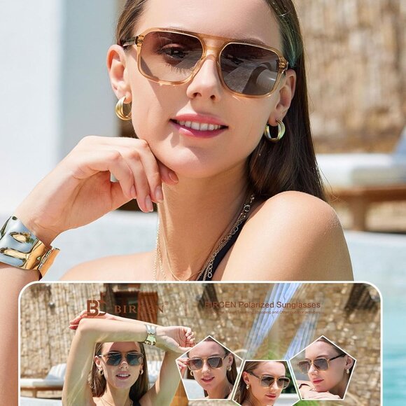 Women Polarized Acetate Sunglasses Square Aviator UV Protection Trendy Travel Be - Picture 2 of 6